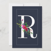 R Initiaal Modern Blauwe Bloemige Bruiloft Kaart (Achterkant)