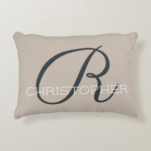 R Initiaal Neutraal Taupe Tannine Gepersonaliseerd Accent Kussen