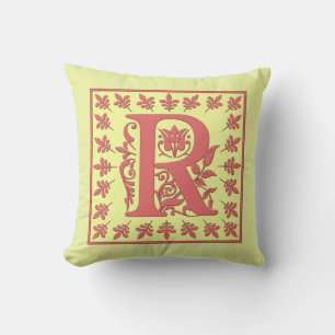 R INITIAAL PILLOW - Roze R op GEEL Achtergrond Kussen