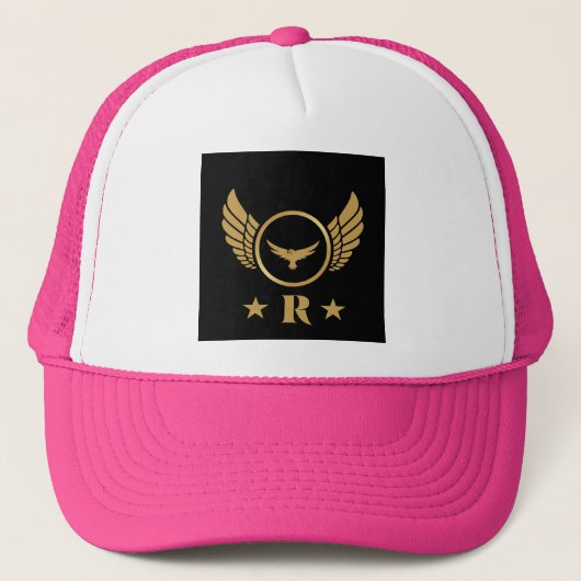 R Initiaal Wit en Hot Pink Gold Eagle afbeelding-P Trucker Pet (Voorkant)