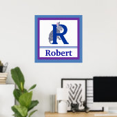 R is voor Rabbit and Boy Name Wall Art voor kinder Poster (Thuiskantoor)