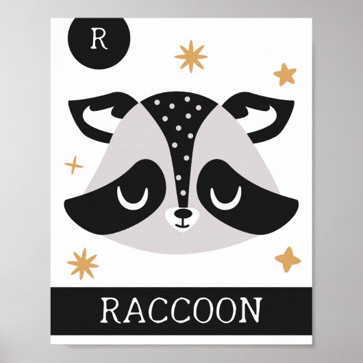R is voor Raccoon, Nursery, Bedroom, Kinderen Muur Poster (Voorkant)