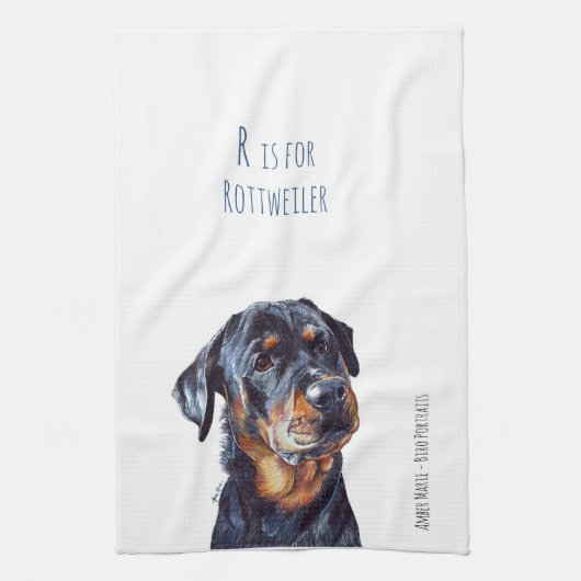 R is voor Rottweiler Theedoek (Verticaal)