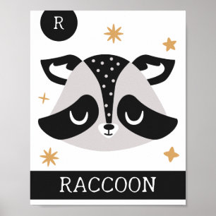 R is voor Wasbeer, Peuterkamer, Slaapkamer, Kinder Poster