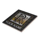 R "Jouw naam" Celtic Black Stone Monogram Tile Tegeltje (Zijkant)