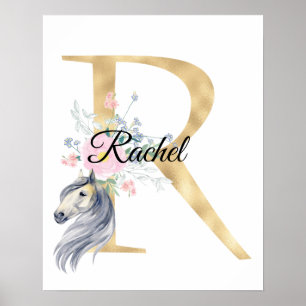 R letter gepersonaliseerde naam monogram met paard poster