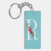 R Letter Initiaal Monogram Floral Aangepaste kleur Sleutelhanger (Voorkant Links)