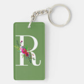 R Letter Initiaal Monogram Floral Aangepaste kleur Sleutelhanger (achterkant)