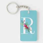 R Letter Initiaal Monogram Floral Aangepaste kleur Sleutelhanger (Voorkant)