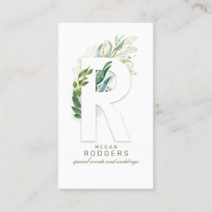 R Letter Monogram Gold Greenery Leaves Elegant Visitekaartje