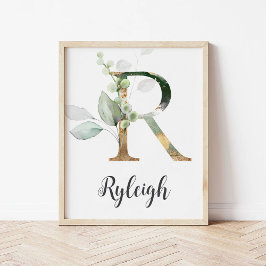 R Letter Monogram Groene Muurprint met naam voor d Poster