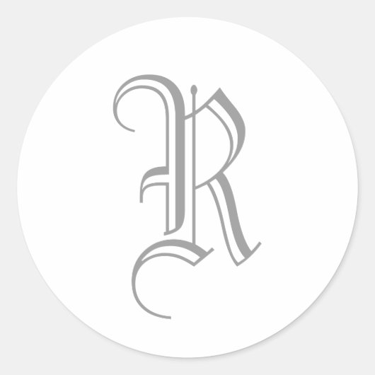 R Letter Monogram Sticker Grey Old English (Voorkant)