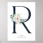 R Letter Monogram White Flowers and Greenery Poster (Voorkant)