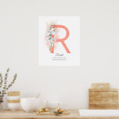 R Letter Monogram Witte Orchideeën en Pampagras Poster (Keuken)