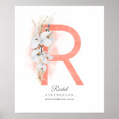 R Letter Monogram Witte Orchideeën en Pampagras Poster (Voorkant)