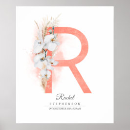 R Letter Monogram Witte Orchideeën en Pampagras Poster