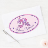R monogram aangepaste naam id roze stickers (Envelop)