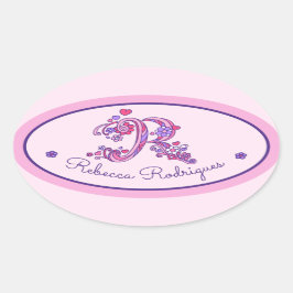 R monogram aangepaste naam id roze stickers