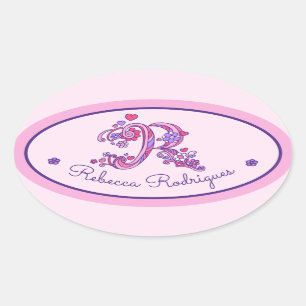 R monogram aangepaste naam id roze stickers