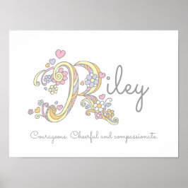 R monogram art Riley meisjes naam en betekenis pos Poster