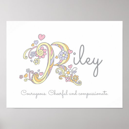 R monogram art Riley meisjes naam en betekenis pos Poster (Voorkant)