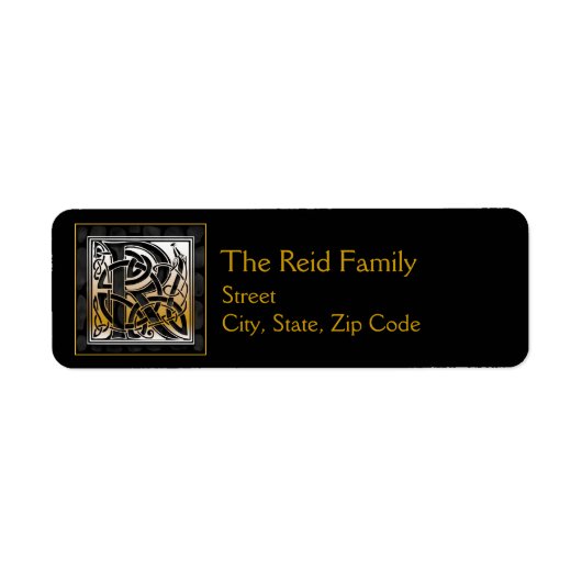 R Monogram "Black Stone" design Adresetiketten Etiket (Voorkant)