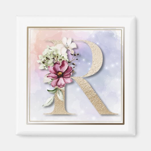 R Monogram Bourgondië Bloem Magnet (Voorkant)