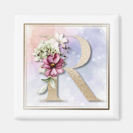 R Monogram Burgundy Floral Magnet