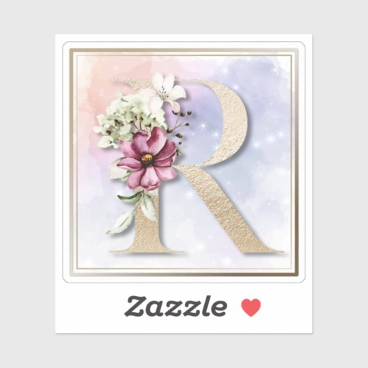 R Monogram Burgundy Floral Sticker (Vel)