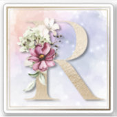 R Monogram Burgundy Floral Sticker (Voorkant)