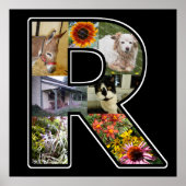 R Monogram Creëer Uw eigen 8 Foto Collage Black Poster (Voorkant)