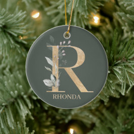 R Monogram Floral Aangepast Keramisch Ornament