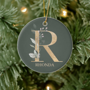 R Monogram Floral Aangepast Keramisch Ornament