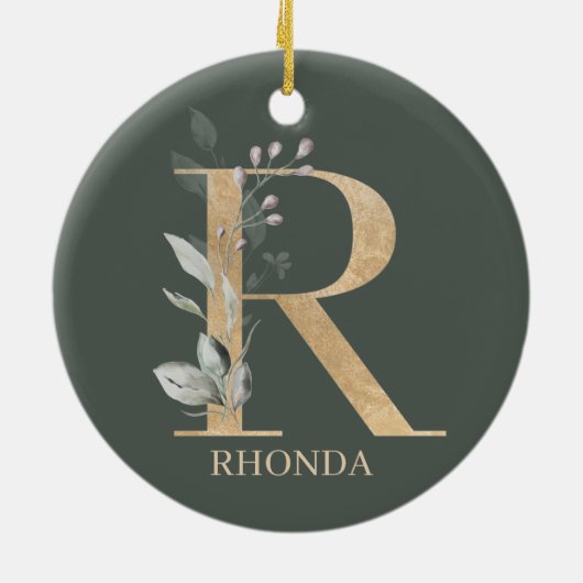 R Monogram Floral Aangepast Keramisch Ornament (Achterkant)