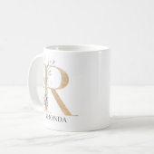 R Monogram Floral Aangepast Koffiemok (Voorkant links)