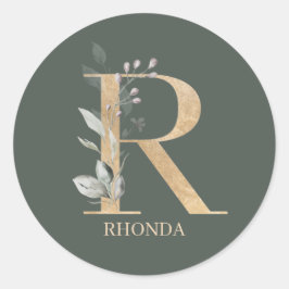 R Monogram Floral Aangepast Ronde Sticker