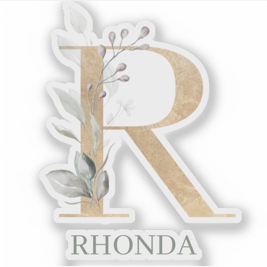 R Monogram Floral Aangepast Sticker (Voorkant)