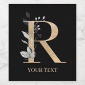 R Monogram Floral Aangepast Wijn Etiket (Enkel label)