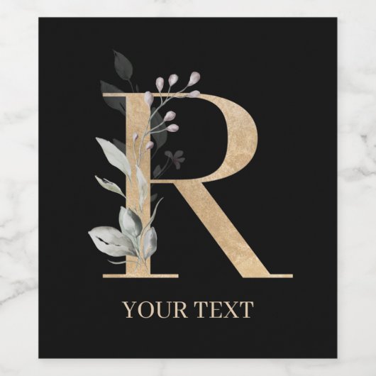 R Monogram Floral Aangepast Wijn Etiket (Enkel label)