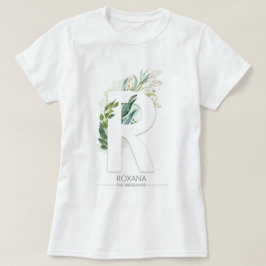 R Monogram Gold Greenery Leaves Elegant T-shirt