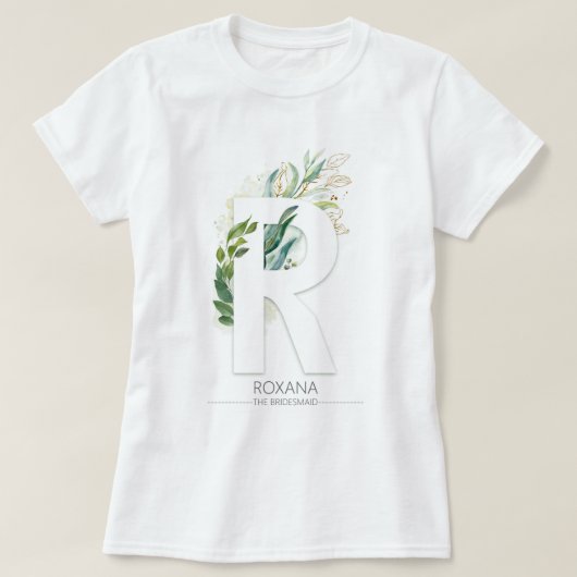 R Monogram Gold Greenery Leaves Elegant T-shirt (Design voorkant)