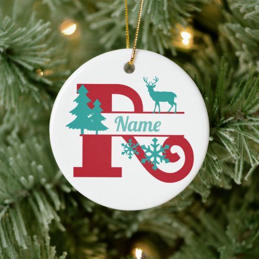 R Monogram Initiaal kerstvakantie boom Ornament (Boom)