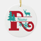 R Monogram Initiaal kerstvakantie boom Ornament (Voorkant)