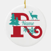 R Monogram Initiaal kerstvakantie boom Ornament (Achterkant)