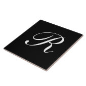 R Monogram Initiaal Wit op Zwart Tegeltje (Zijkant)