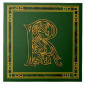 R Monogram "Irish Gold on Green" keramische tegel Tegeltje (Voorkant)