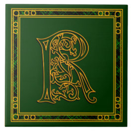 R Monogram "Irish Gold on Green" keramische tegel Tegeltje