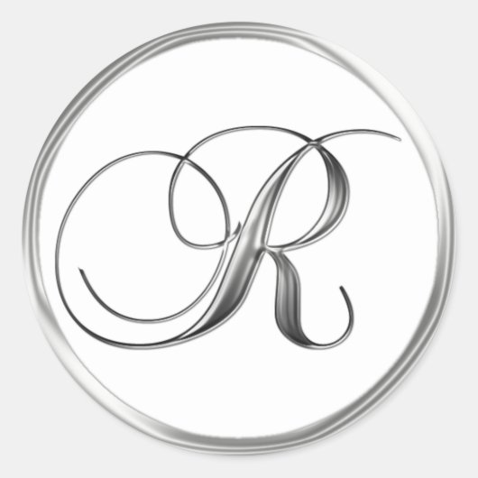 R Monogram Letter Sliver op White Wedding Seal Ronde Sticker (Voorkant)