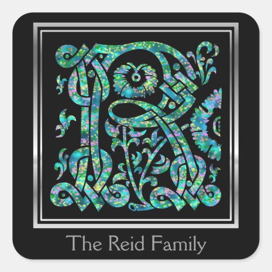 R Monogram "Masselle Blue" design envelop afdichti Vierkante Sticker (Voorkant)