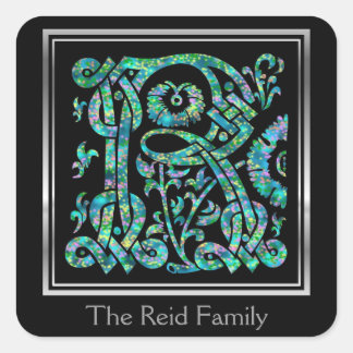 R Monogram "Masselle Blue" design envelop afdichti Vierkante Sticker